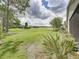 Lush green backyard featuring mature trees and landscaping with view of community homes at 1338 Winding Willow Dr, Trinity, FL 34655