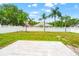 Backyard with green grass, patio, a white fence, and palm trees, ideal for relaxation and outdoor activities at 17342 Lawn Orchid Loop, Land O Lakes, FL 34638