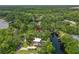 Aerial view of a home surrounded by lush greenery and waterfront access, highlighting its tranquil location at 18202 Abbey Ln, Lutz, FL 33548