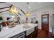 Open-concept kitchen featuring a large island with a farmhouse sink, stainless appliances, and dark wood floors at 18202 Abbey Ln, Lutz, FL 33548