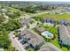 Overhead shot of townhomes featuring landscaped yards and a communal pool area, nestled in a vibrant neighborhood at 2487 Golden Pasture Cir, Clearwater, FL 33764