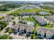 Aerial view showcasing a community with townhomes, green spaces, and a refreshing swimming pool at 2487 Golden Pasture Cir, Clearwater, FL 33764