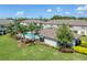 Aerial view of the pool and amenity center surrounded by lush landscaping and manicured lawns at 2487 Golden Pasture Cir, Clearwater, FL 33764