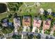 Aerial view showcasing residences with pools adjacent to a golf course with sand traps and ponds at 3337 Crescent Oaks Blvd, Tarpon Springs, FL 34688