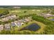 Aerial view of a residential neighborhood with pond views at 3532 Wicket Field Rd, Lutz, FL 33548