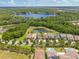 Aerial community view of homes near lake with lush landscaping at 3532 Wicket Field Rd, Lutz, FL 33548