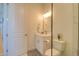 Bathroom featuring a modern vanity and tiled walk in shower at 803 Oak Bend Ln, Dunedin, FL 34698