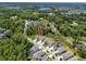 Aerial view of a residential neighborhood with an arrow pointing to a home, surrounded by lush greenery at 8423 Praise Dr, Tampa, FL 33625