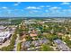 Scenic aerial view capturing a residential neighborhood with mature trees, a serene lake, and clear blue skies at 8645 Piper Ln, Seminole, FL 33777