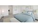 Serene bedroom showcasing a comfortable bed, coordinated decor, soft carpet, and a modern standing lamp at 9508 Pyrenees Pl, Seffner, FL 33584