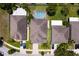 Aerial view of the property, showcasing the backyard, screened-in pool, and neighborhood layout at 10216 Summer Azure Dr, Riverview, FL 33578