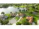 Aerial view of homes near a serene lake, surrounded by lush greenery at 1313 Oxbridge Dr, Lutz, FL 33549