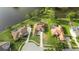 Aerial view showing lakefront homes with manicured lawns and screened-in pools at 1313 Oxbridge Dr, Lutz, FL 33549