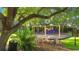 Community playground featuring swings, slide, picnic tables and shade trees provides outdoor recreational opportunity at 1313 Oxbridge Dr, Lutz, FL 33549