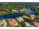 Picturesque aerial shot of homes bordering a lake, each boasting screened pools and well-maintained lawns at 17921 Arbor Haven Dr, Tampa, FL 33647