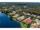 Stunning aerial view of lakeside homes with screened-in pools and lush landscaping in a desirable neighborhood at 17921 Arbor Haven Dr, Tampa, FL 33647