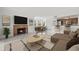 Bright living room featuring a fireplace, an open floor plan, and a modern kitchen with stainless steel appliances at 2400 Feather Sound Dr # 528, Clearwater, FL 33762