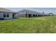 A spacious backyard view of townhomes featuring green space, and a covered patio at 3062 Victoria Inlet Dr, Holiday, FL 34691