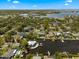 Expansive aerial view of a waterfront community showcasing canal access and lush landscapes at 316 Hillpoint Dr, Palm Harbor, FL 34683