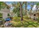 Lush backyard with mature trees, shed, patio, and room for entertaining at 4612 E Seneca Ave, Tampa, FL 33617