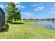 Beautifully maintained backyard with lake view and mature trees at 5422 Sunset Falls Dr, Apollo Beach, FL 33572