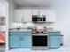 Modern kitchen featuring stainless steel appliances, white subway tile backsplash, and sleek two-tone cabinetry at 6314 Gondola Dr, Riverview, FL 33578