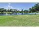 Backyard view of a serene lake surrounded by lush trees and greenery at 6314 Gondola Dr, Riverview, FL 33578