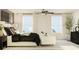 Bedroom featuring large windows, black out curtains, a ceiling fan, and a seating area at 10203 Trumpet Honeysuckle Way, San Antonio, FL 33576