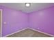 A purple bedroom features neutral carpet and light fixture at 11415 Bright Star Ln, Riverview, FL 33569
