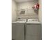 Convenient laundry area with washer, dryer, and storage shelf, perfect for easy chores at 11901 Castine St, New Port Richey, FL 34654