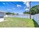 A view of the backyard is shown, enclosed with a white fence to ensure privacy at 12033 82Nd Ave, Seminole, FL 33772