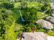 Scenic aerial view of house with golf course, lush landscaping, and mature trees in a serene environment at 12134 Tournament View Ave, New Port Richey, FL 34654
