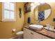 Cozy bathroom with modern vessel sink, white vanity, and an elegant framed mirror at 12134 Tournament View Ave, New Port Richey, FL 34654