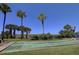 Community shuffleboard courts surrounded by lush landscaping with palm trees and green grass at 1230 Gulf Blvd # 304, Clearwater, FL 33767