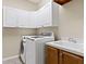 Well-lit laundry room featuring a washing machine, dryer, and utility sink at 17818 Arbor Greene Dr, Tampa, FL 33647