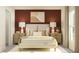Comfortable bedroom with warm accent wall, plush bedding, and complementary furnishings at 32046 Griffin Sands Ln, San Antonio, FL 33576