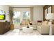 Comfortable living room featuring a large window, stylish furniture, and natural light at 32046 Griffin Sands Ln, San Antonio, FL 33576