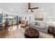 Inviting living room with a dining area, comfortable sofa, and a leather ottoman at 4002 W Watrous Ave, Tampa, FL 33629