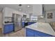 Modern kitchen with blue cabinets, stainless steel appliances, and breakfast bar at 4489 57Th N Ave, St Petersburg, FL 33714