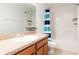 This bathroom has a vanity with a sink, mirror and a shower and tub combination at 5916 Tulip Flower Dr, Riverview, FL 33578