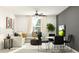 Bright living room featuring white sectional sofa, modern decor, and adjacent dining area at 6394 Journey Way, New Port Richey, FL 34655