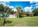 The manicured front yard has a winding driveway, lush green grass, and palm trees enhancing curb appeal at 807 E Chapman Rd, Lutz, FL 33549