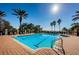 Resort-style swimming pool featuring palm trees, comfortable lounge chairs, and a sunny sky, perfect for relaxation at 1012 Tuscany Dr, Trinity, FL 34655