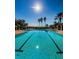 Beautiful swimming pool with clear water, surrounded by palm trees and lounge chairs under a bright, sunny sky at 1012 Tuscany Dr, Trinity, FL 34655