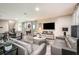 This living room is adjacent to a dining area and features contemporary furnishings at 37106 Sagemoor Dr, Zephyrhills, FL 33541