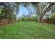 A large, well-maintained backyard features lush greenery and a privacy fence at 6263 Oak Cluster Cir, Tampa, FL 33634