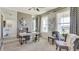 Well-lit office space with neutral decor, large mirror, and comfortable seating, perfect for remote work at 6413 Gladeview Way, Land O Lakes, FL 34638