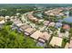 Aerial view of waterfront homes in a neighborhood with mature trees, lush lawns and several private pools at 10880 Cory Lake Dr, Tampa, FL 33647