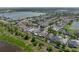 Picturesque aerial perspective showcasing the residence situated in a neighborhood beside a tranquil waterway and lush vegetation at 1701 Bonita Bluff Ct, Ruskin, FL 33570