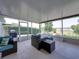 Enclosed patio featuring dining area with seating for six people and partial view of the lake at 1701 Bonita Bluff Ct, Ruskin, FL 33570